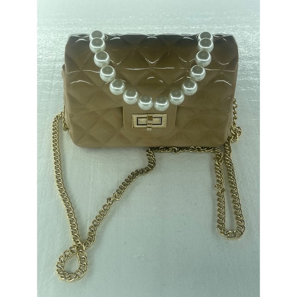 Quilted Crossbody Bag Pearl Handle Chain Strap Purse Designer Style - Picture 1 of 4